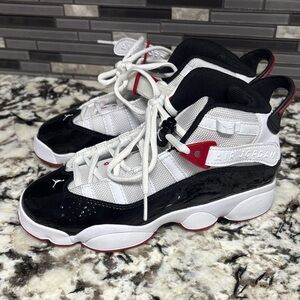 Jordan Kids' White Black and Red Retro Basketball Sneakers